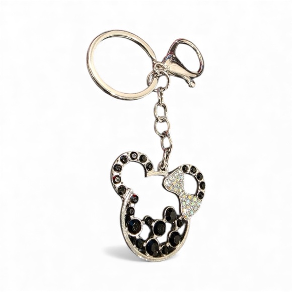 Trendy boutique Accessories - Minnie Mouse Black Rhinestone and Silver Toned Bag Charm Keychain